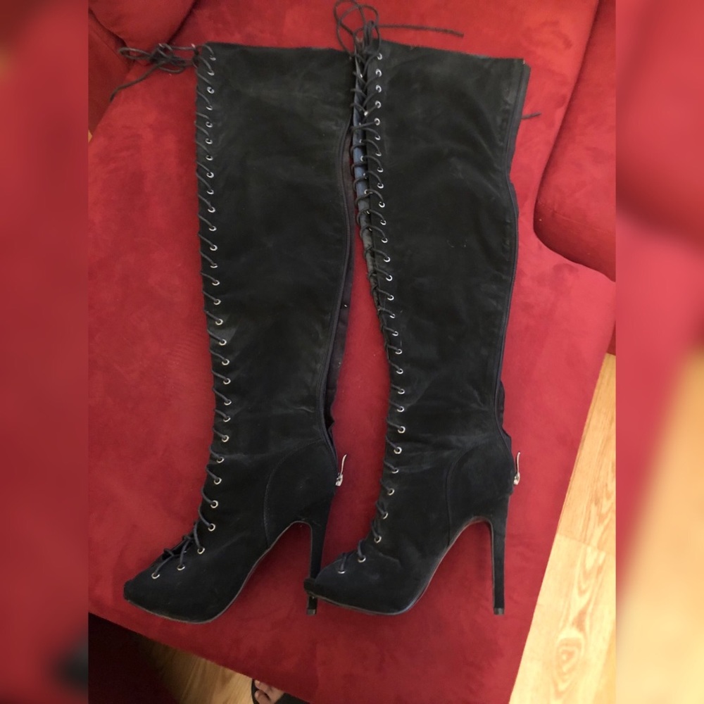 Over the knee lace up high heel boots!